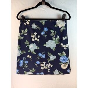 Ann Taylor Factory Navy Blue Floral Cotton Blend Mini Skirt Size 4